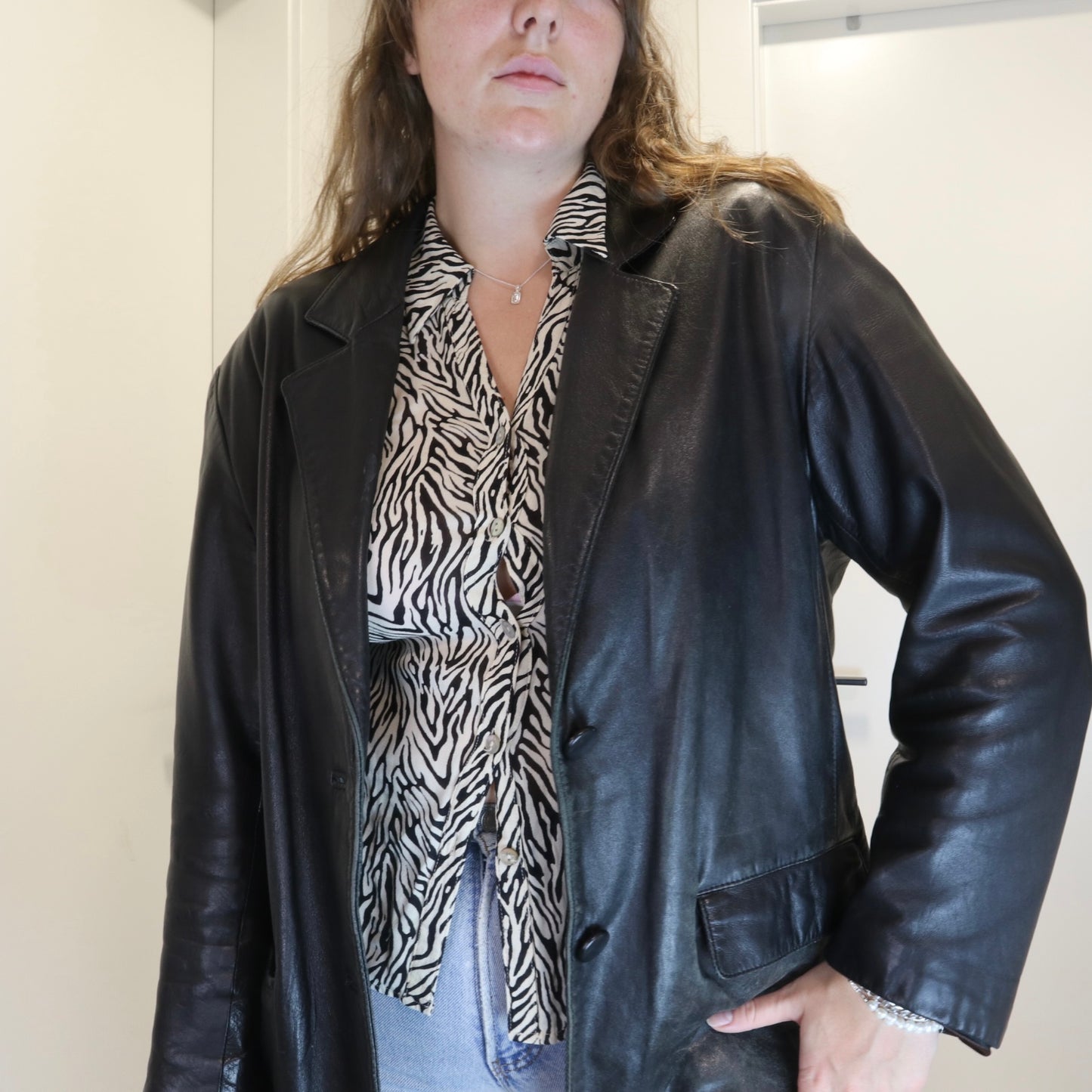 Vintage 1990s Black Leather Blazer Jacket