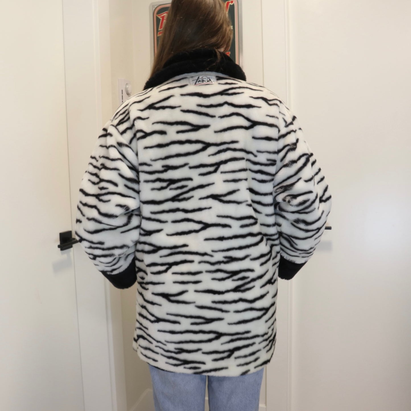 Vintage 1980s Plush Zebra Print Reversible Coat