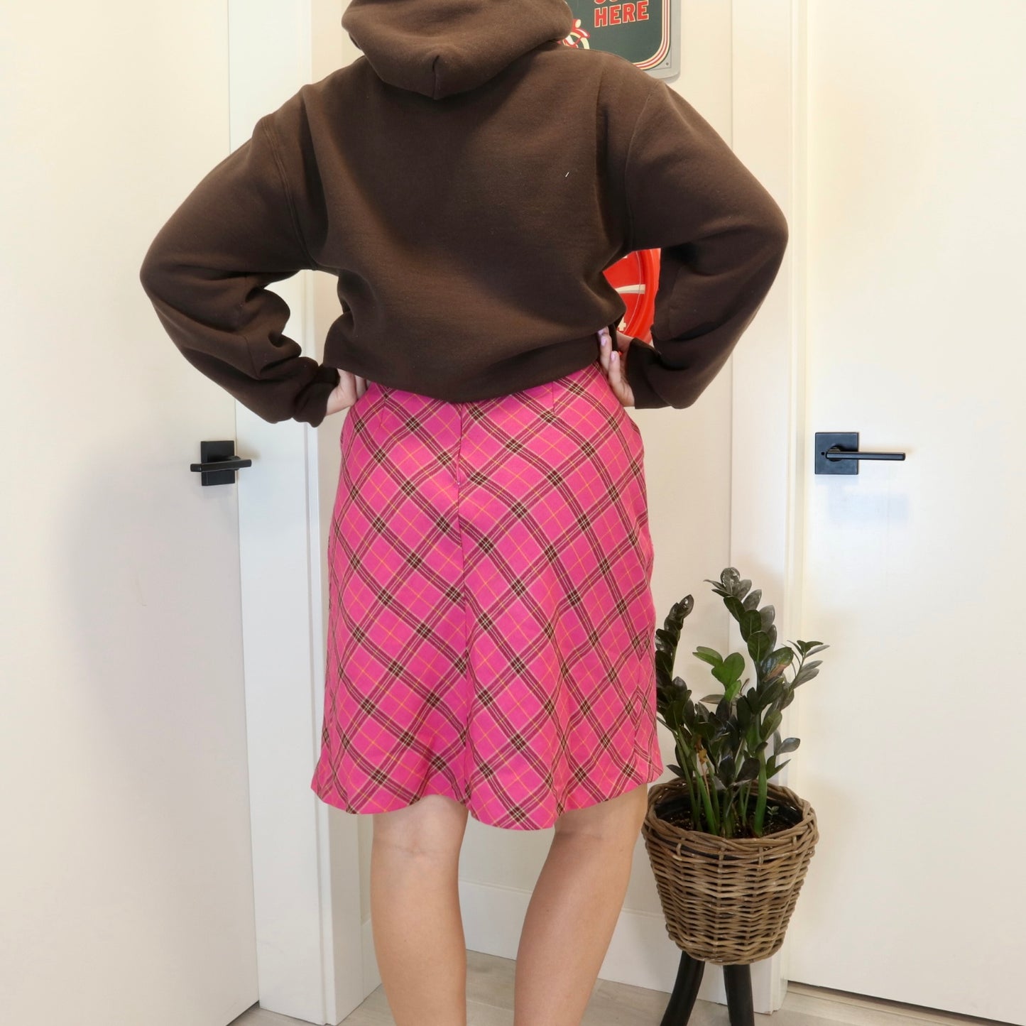 1990s Plaid Pink Midi Skirt