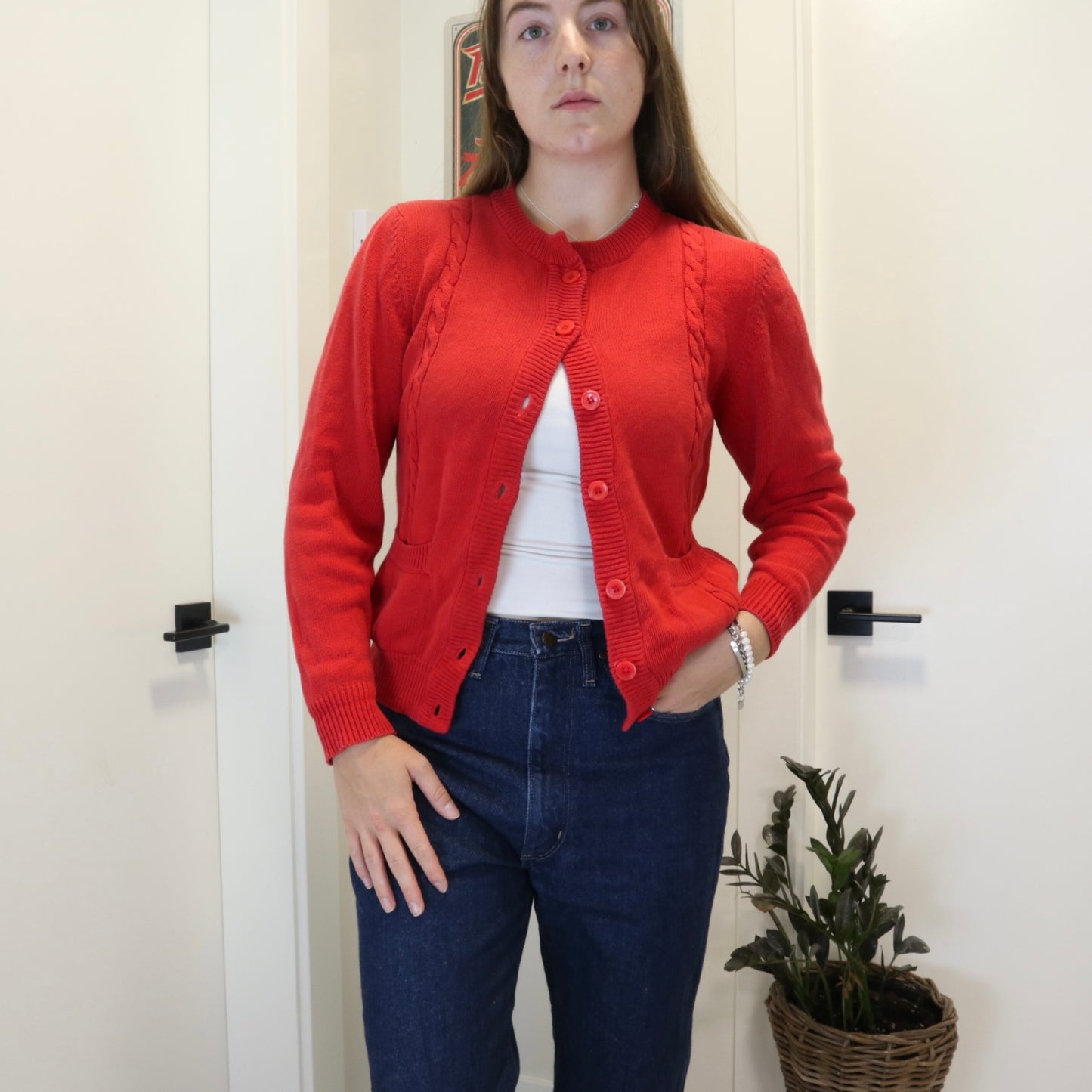 Vintage 1980s Woodwards Red Cardigan