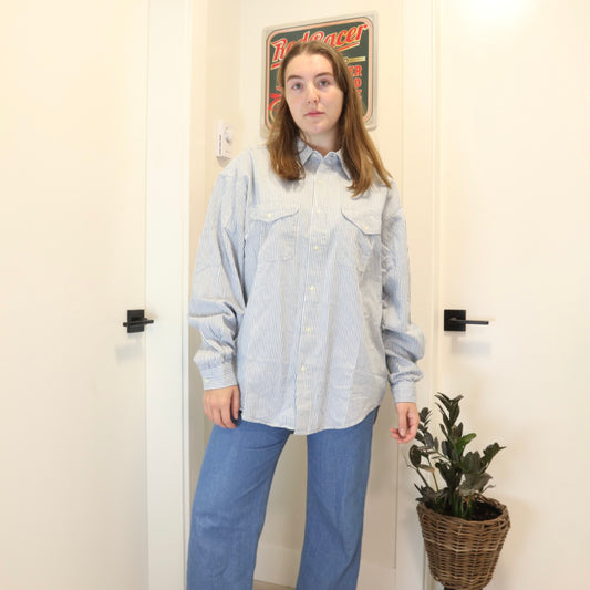 Vintage Oxford Blue Pin Stripe Cotton Button Up