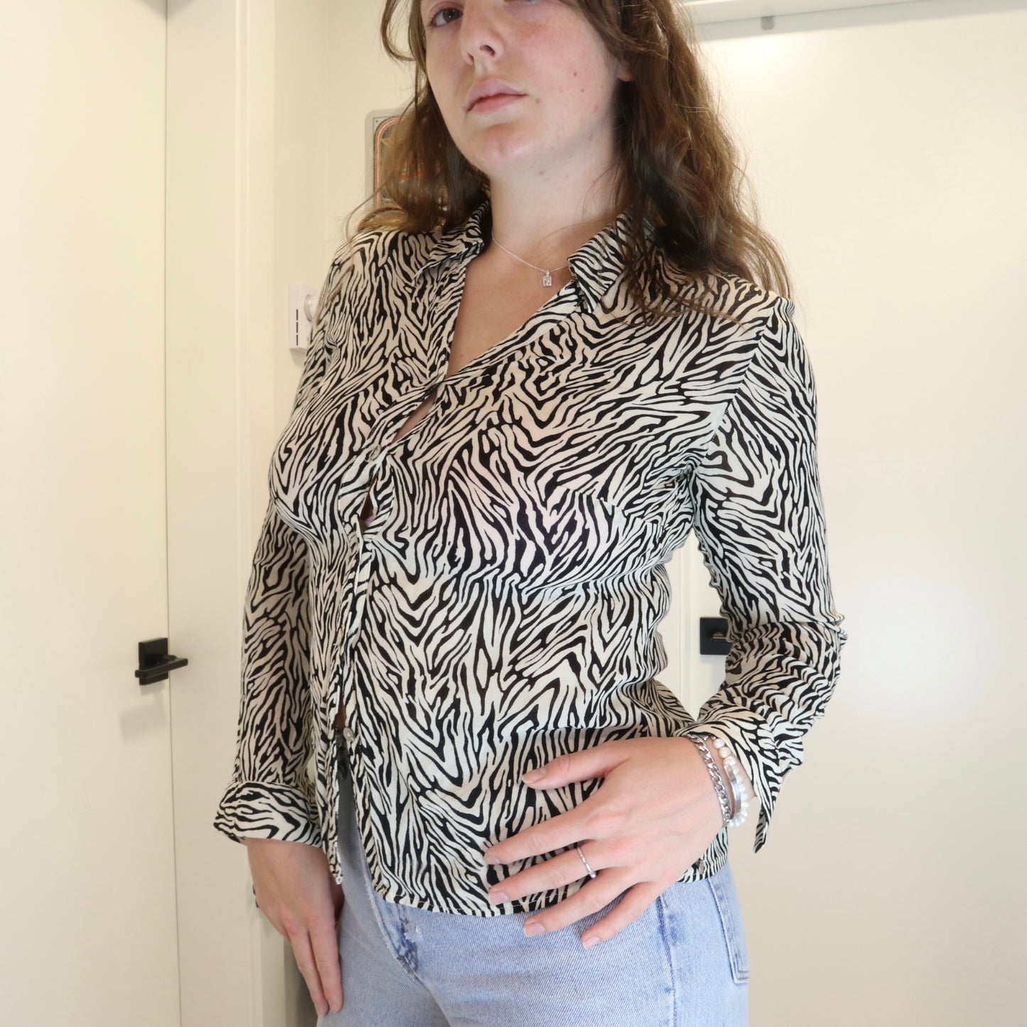 Vintage 1990s Zebra Print Blouse