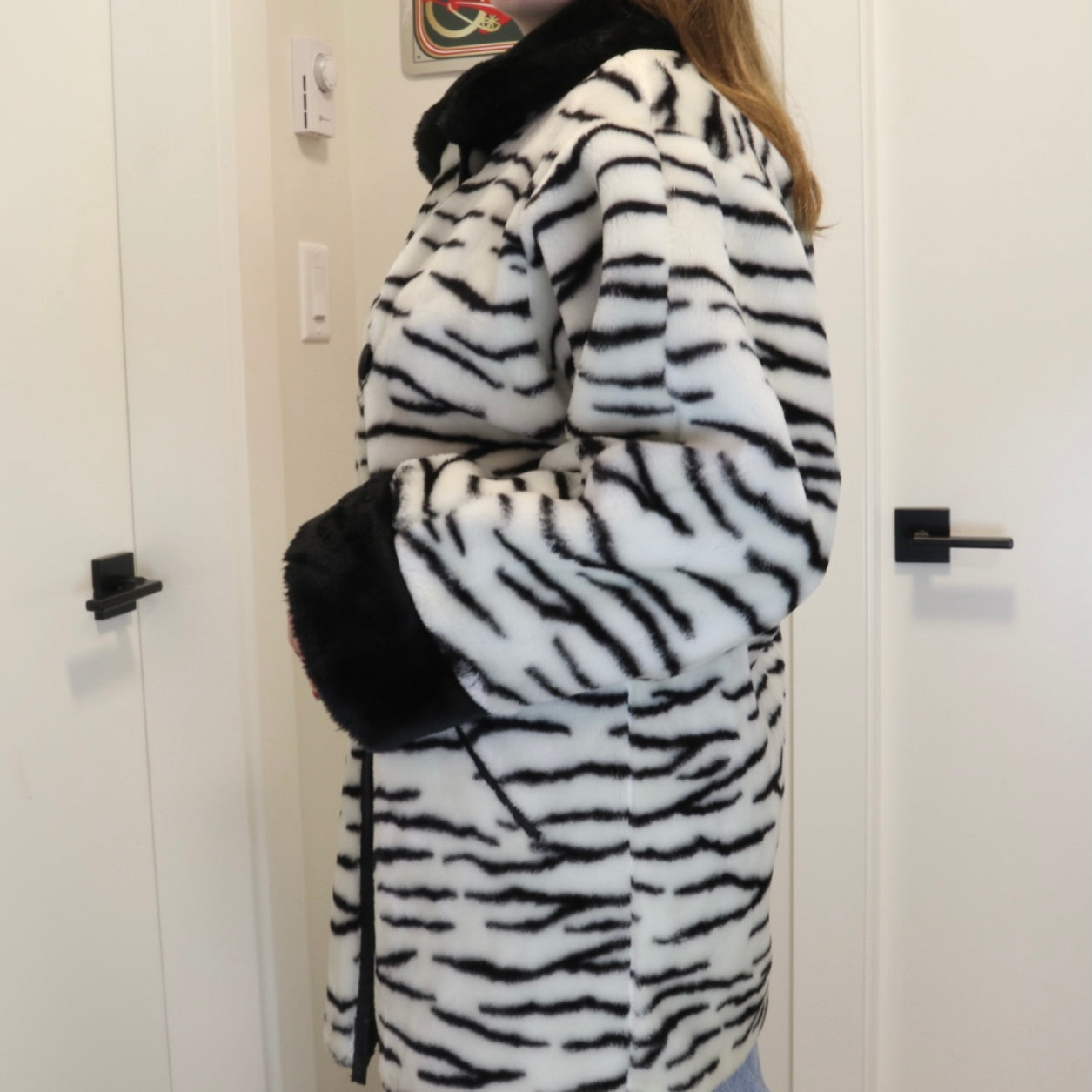 Vintage 1980s Plush Zebra Print Reversible Coat