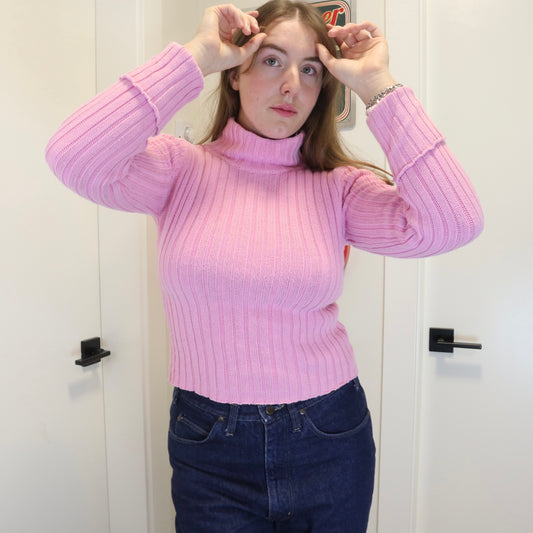 Vintage 90s Baby Pink Knit Turtleneck