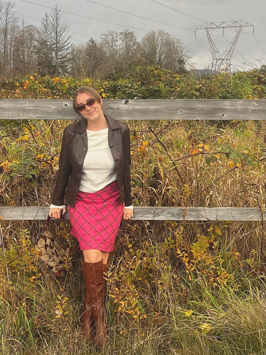 1990s Plaid Pink Midi Skirt