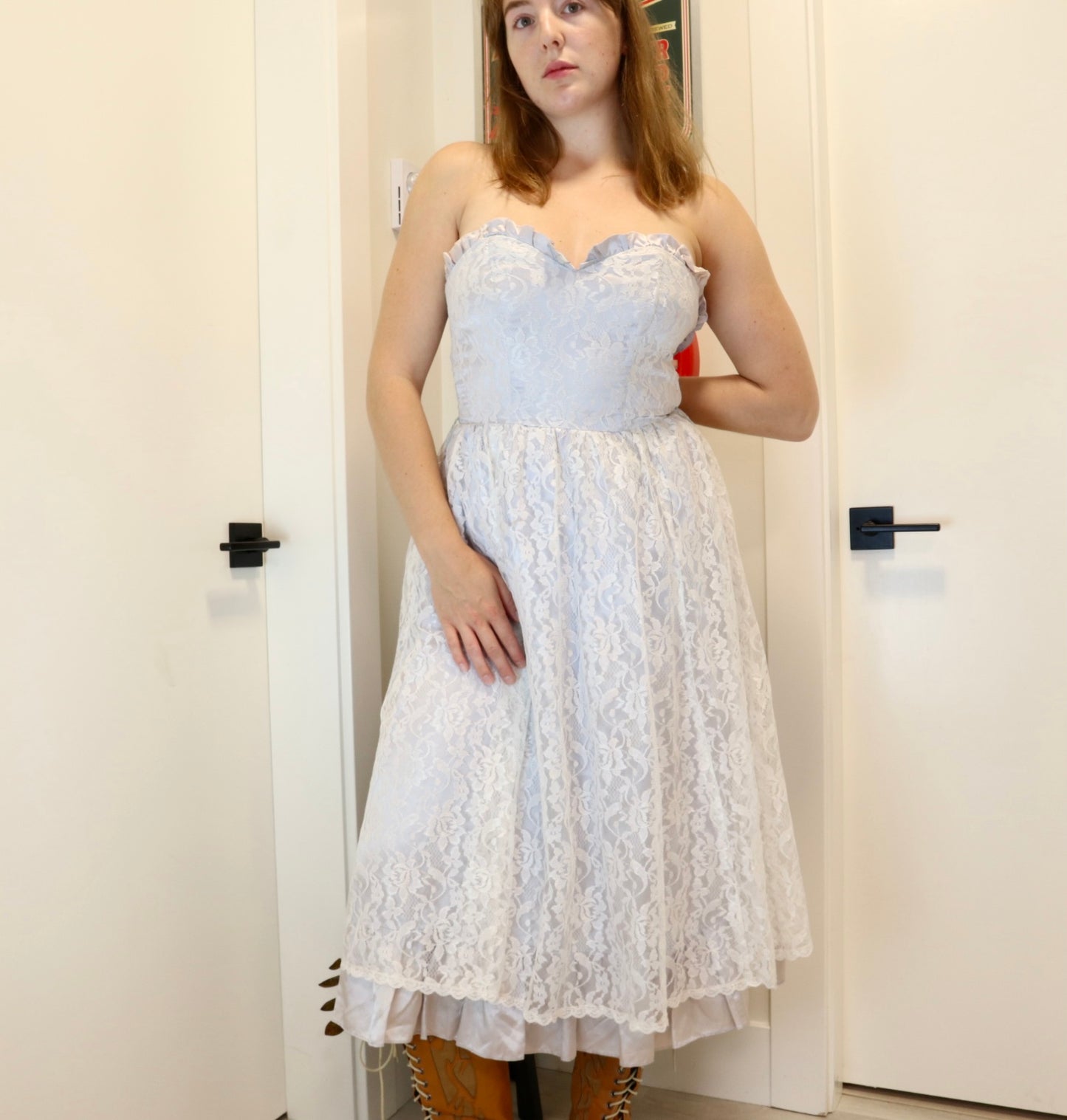 Vintage 1970s JC Penny Light Blue Lace Dress