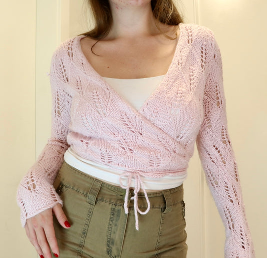 Y2k Baby Pink Knitted Wrap Top