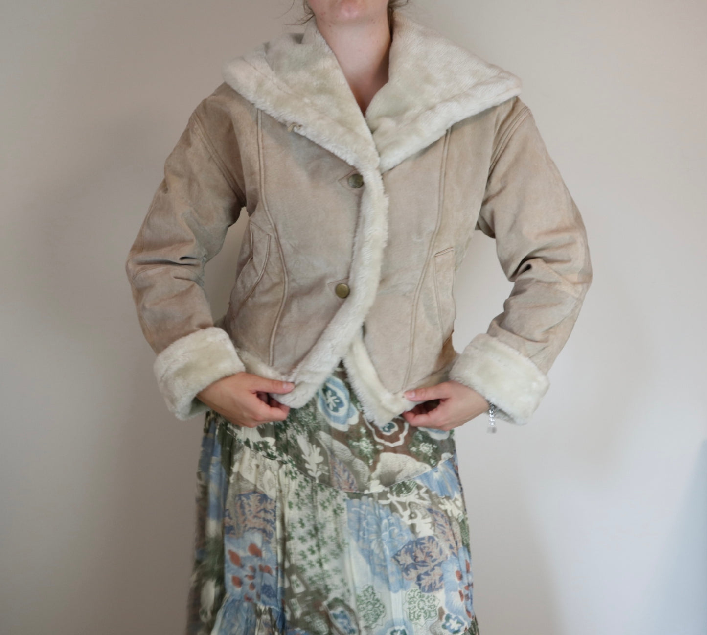 Vintage 1980s Annex Cream Leather Fur Lined Coat