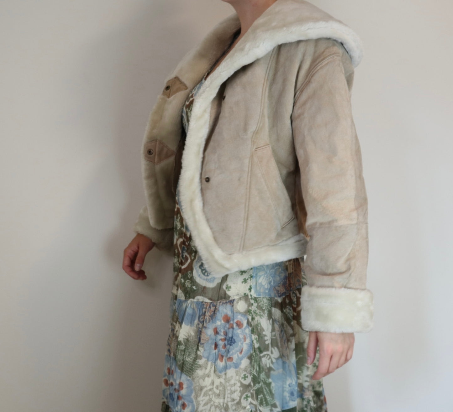 Vintage 1980s Annex Cream Leather Fur Lined Coat