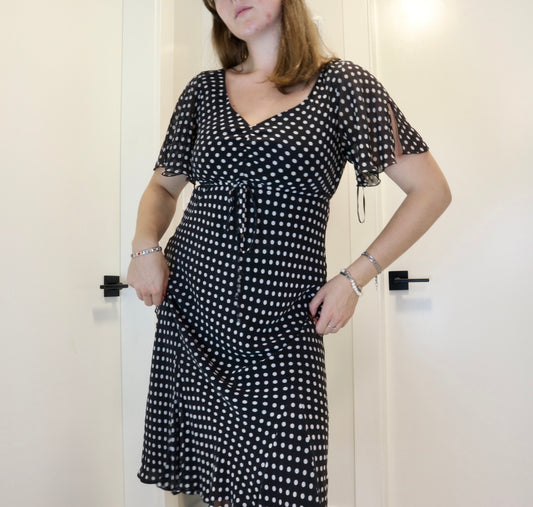 Vintage Silk Polka Dot Midi Dress