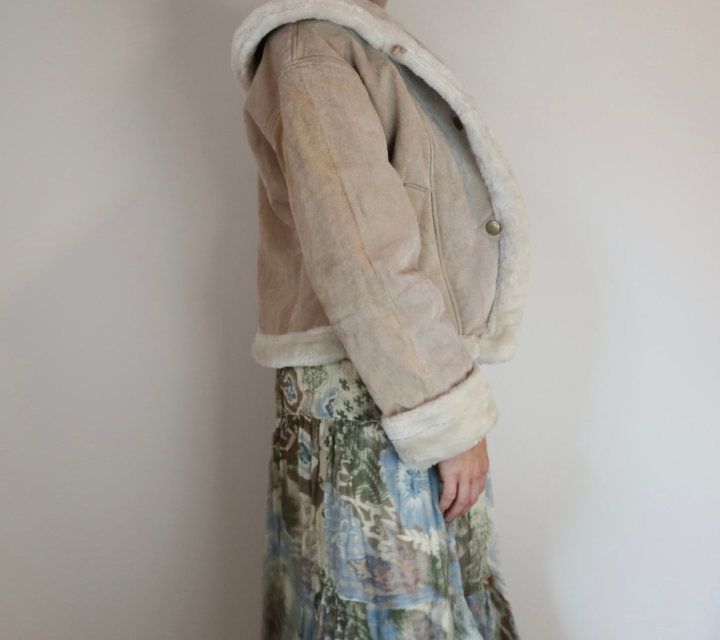 Vintage 1980s Annex Cream Leather Fur Lined Coat