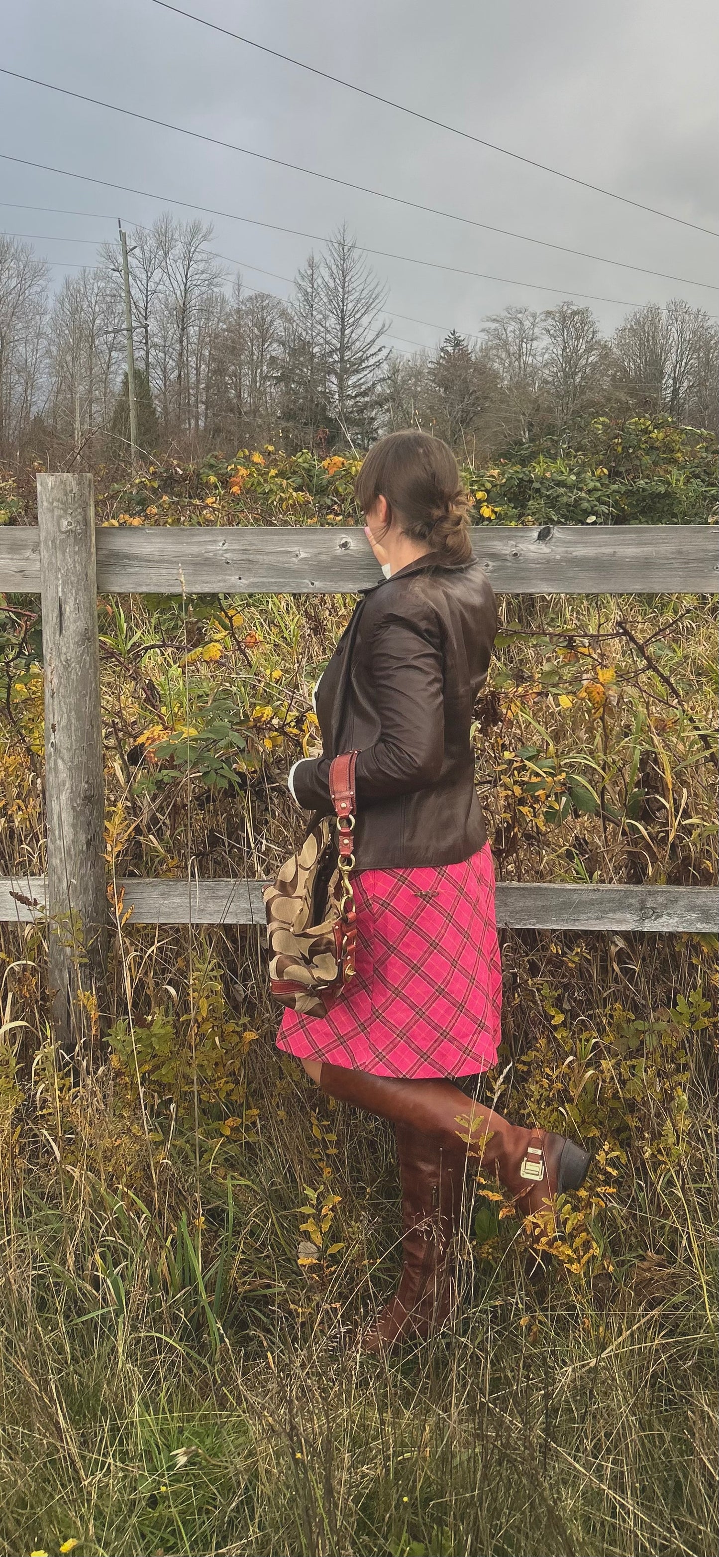 1990s Plaid Pink Midi Skirt