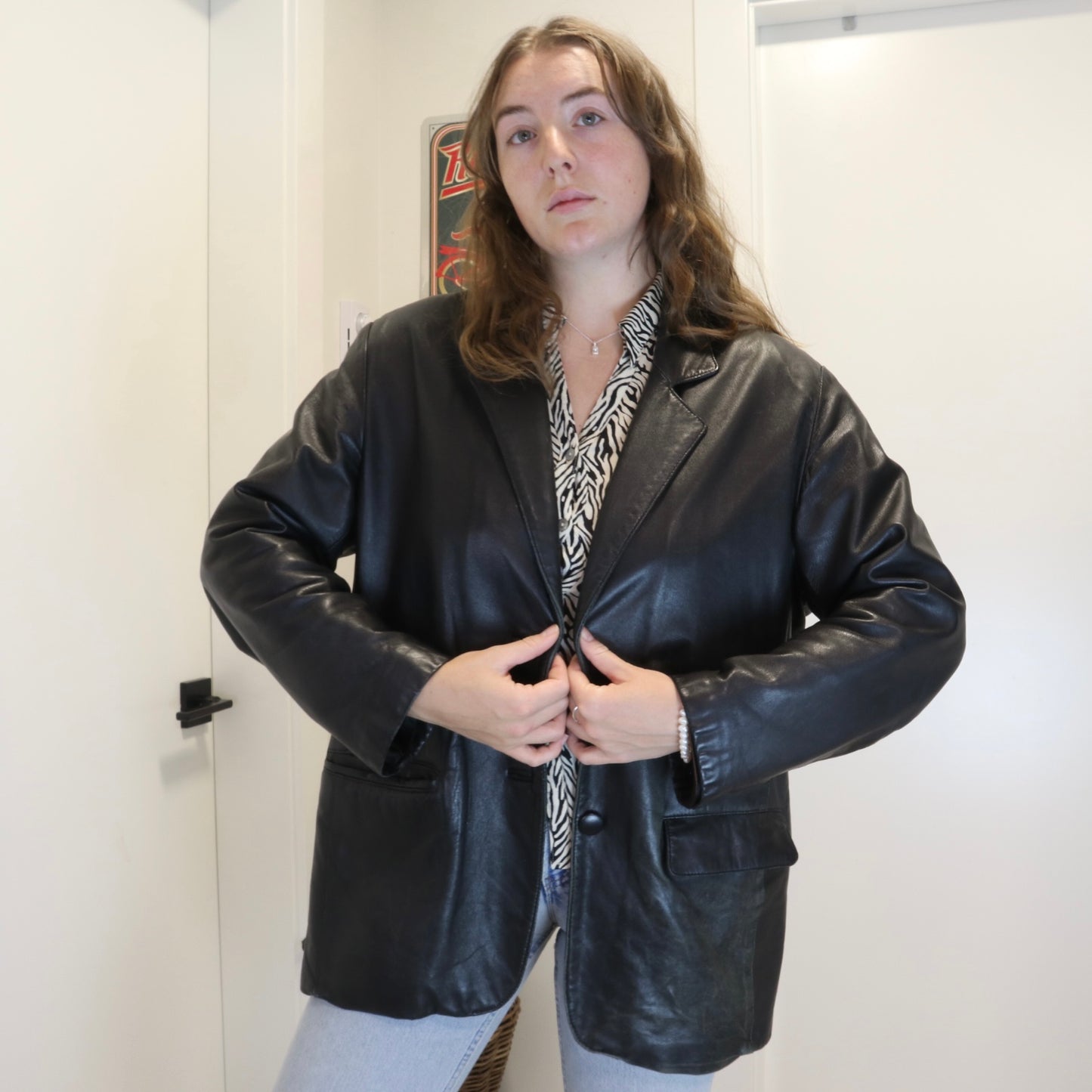 Vintage 1990s Black Leather Blazer Jacket